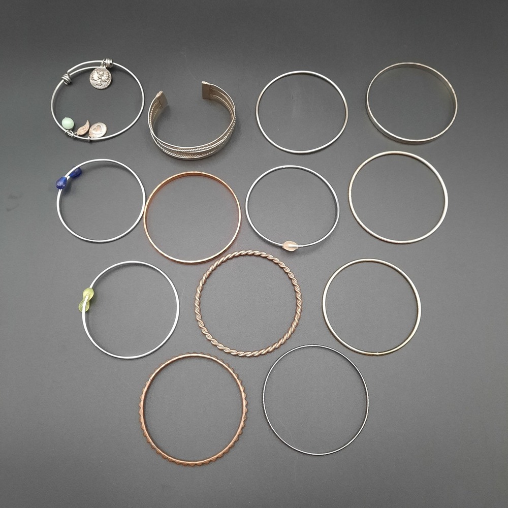 Vintage Bangle Bracelet Lot – 13 Mixed Metal Styles, Boho & Minimalist Stack Set